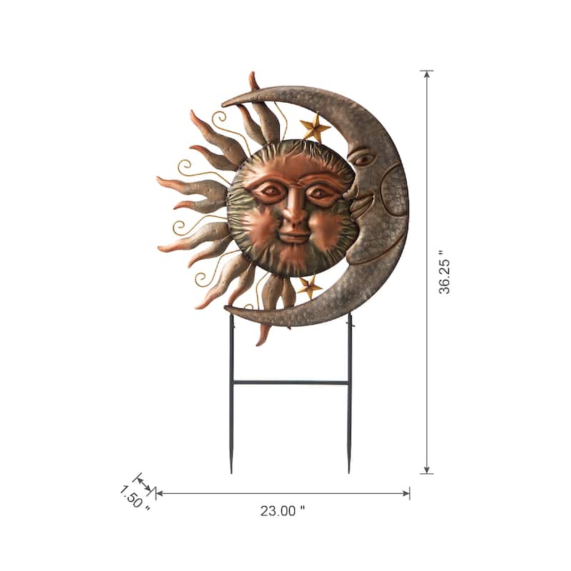 Glitzhome 36.25''H Metal Sun and Moon Wall Decor Yard Stake for Indoor and Outdoor