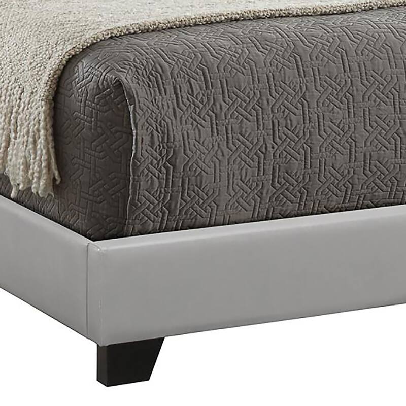 Modern Grey Upholstered Full Panel Bed with Faux Leather and Asian Hardwood Frame