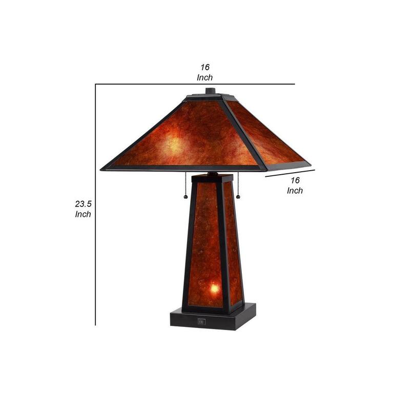 24 Inch Elegant Mica Table Lamp With Night Light, Pull Chain Switch - 23.5 H x 16 W x 16 L Inches