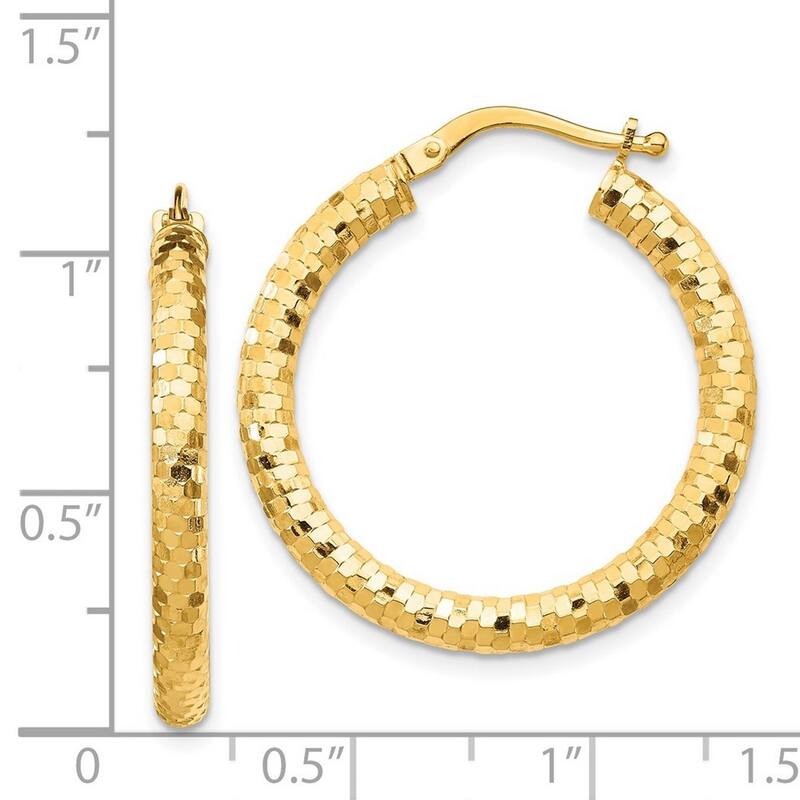 Curata 14k Yellow Gold 3x20mm Sparkle Cut Hoop Earrings