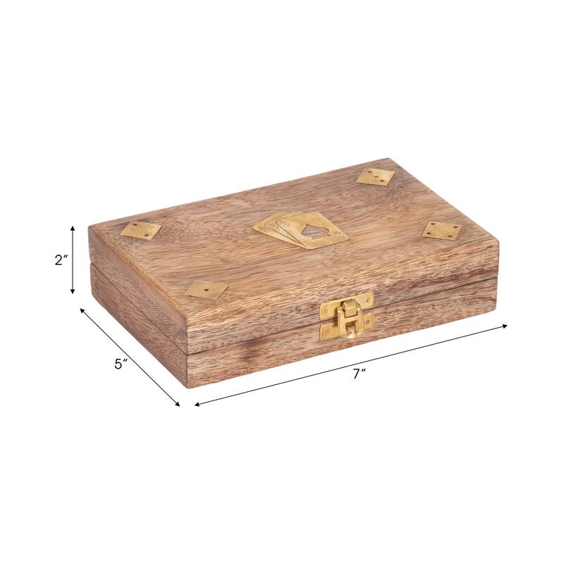 Sagebrook Home's Mango Wood and Brass 7x5 Cards & Dice Box - Artisan Crafted, Brown, Ideal for Home Entertainers - 7" x 5" x 2"