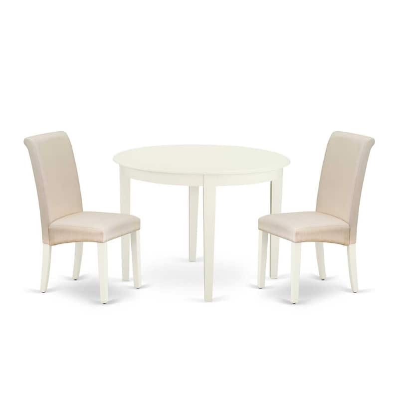 Small Round Kitchen Dinette Set - 3 Piece Table & Chair Set - Cream Fabric Parsons Chairs