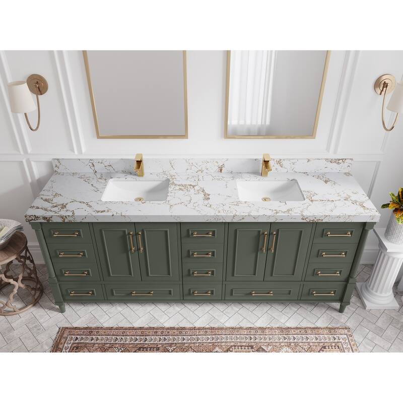 Willow Collections 84 in. W x 22 in. D Aberdeen Double Bowl Sink Bathroom Vanity in Pewter Green with Countertop