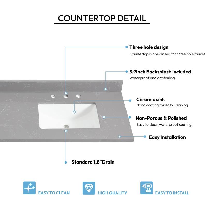 Miseno MVT-JAEN73M Jaen 73" Stone Vanity Top with Backsplash and