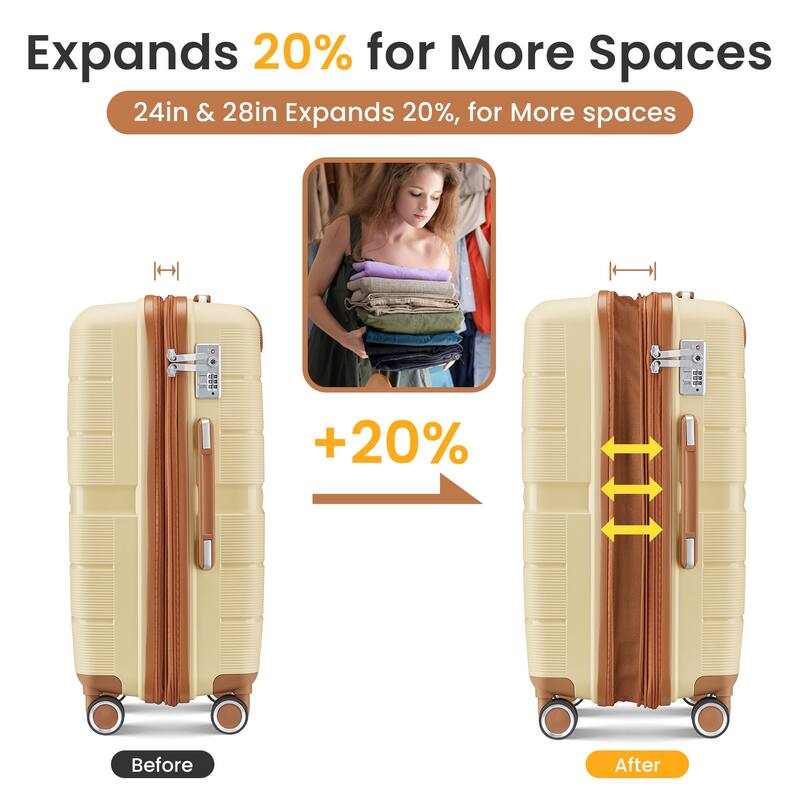 Luggage 4 Piece Sets, Expandable Carry On Luggage Set Hardshell PP, Suitcase Set with Wheels and Adjustable 3-level Handle