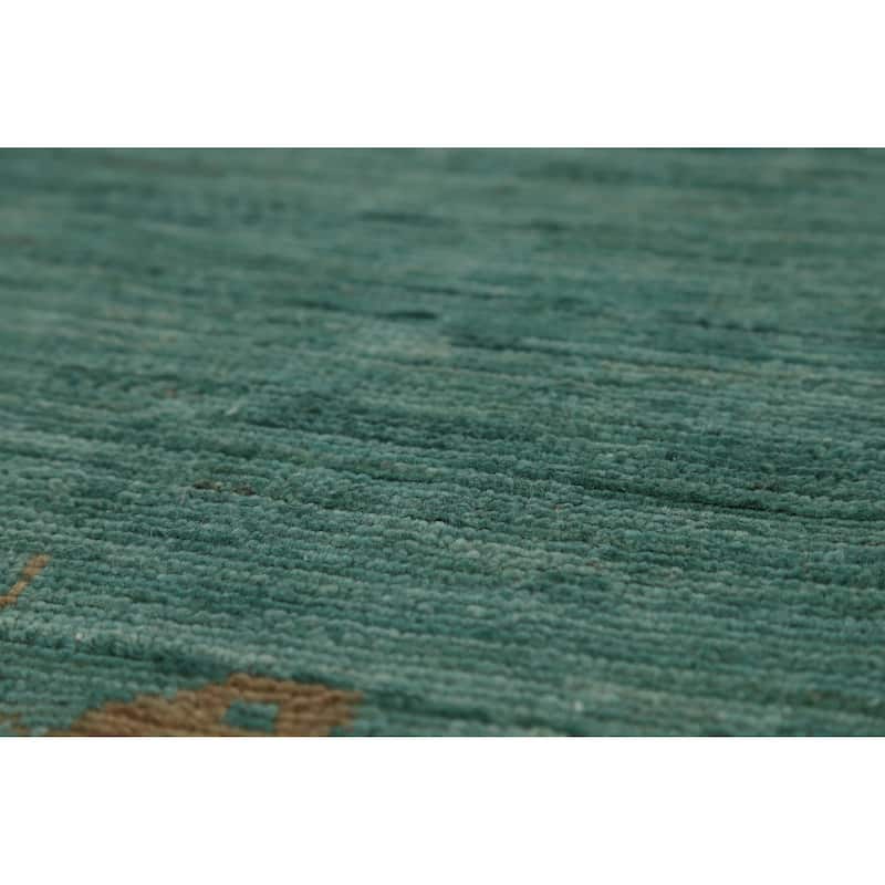 Hand Knotted Oriental 100% Wool Carpet Traditional Floral Navy Blue & Blues Art Deco Area Rug - 11' 10'' X 9' 1''