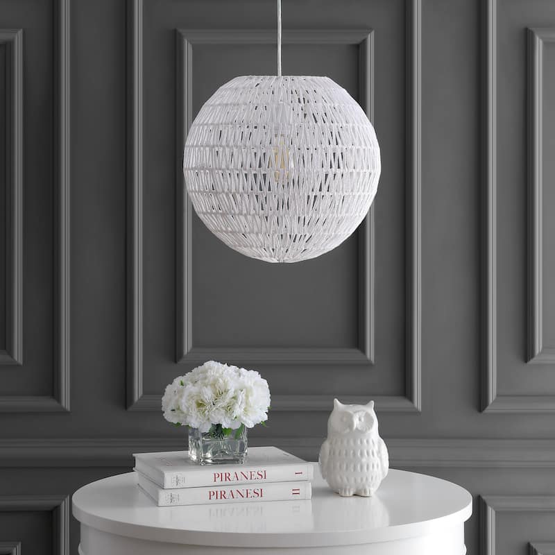 Campana 1-Light Bohemian Modern Woven Rattan/Iron LED Pendant, by JONATHAN Y