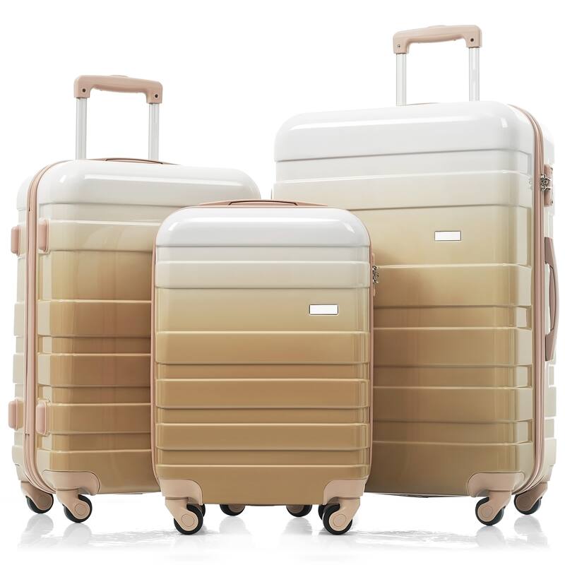 20''24''28'' New Model ABS Hardshell Luggage Sets, 3 Piece Lightweight Durable Suitcase with Spinner Wheels and TSA Lock, Tan - Tan+Light Brown