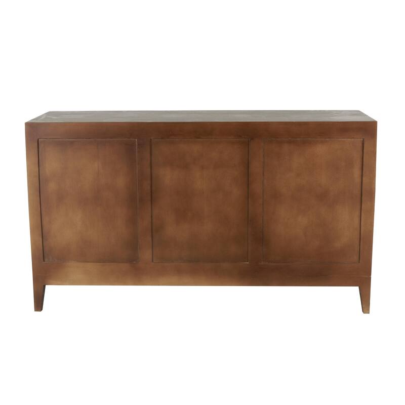 Brown or Black Mango Wood 3 Door and 3 Shelf Abstract Media Credenza Sideboard with White Front and Striped Pattern
