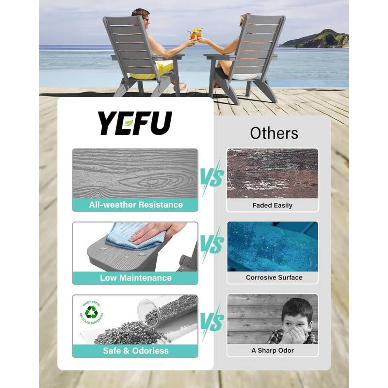 WINSOON HIPS Folding Adirondack Chairs with Arc Back & Cup Holder Set Of 4