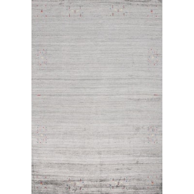 Hand Knotted Oriental Viscose Silk Carpet Tribal Animal Pictorial Greys & Charcoal Gabbeh Area Rug - 11' 9'' X 9' 2''