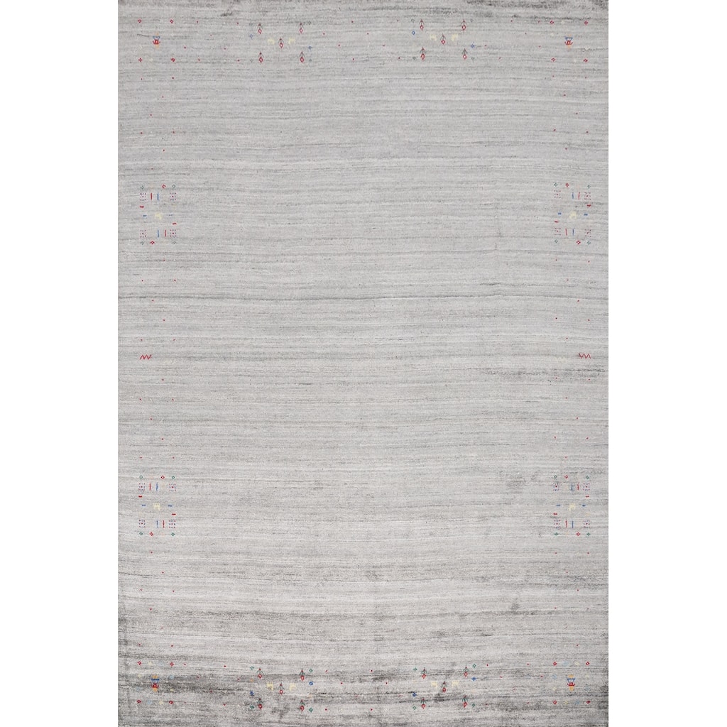 Hand Knotted Oriental Viscose Silk Carpet Tribal Animal Pictorial Greys & Charcoal Gabbeh Area Rug - 11' 9'' X 9' 2''