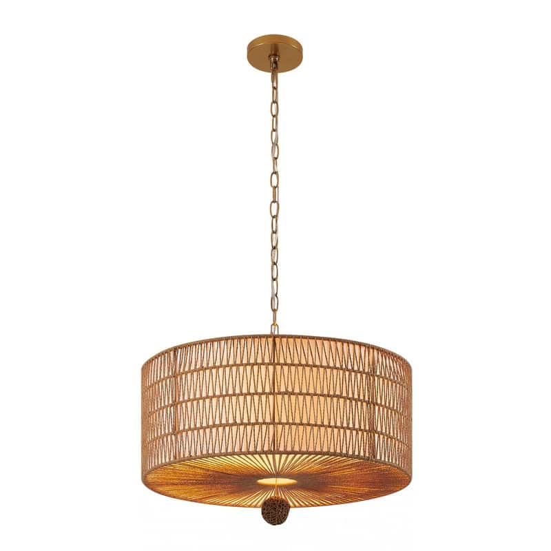 KAWOTI 5-Light Paper Woven Rope Chandelier - W24.25" x H16.25"(MaxH81.5") - W24.25" x H16.25"(MaxH81.5")