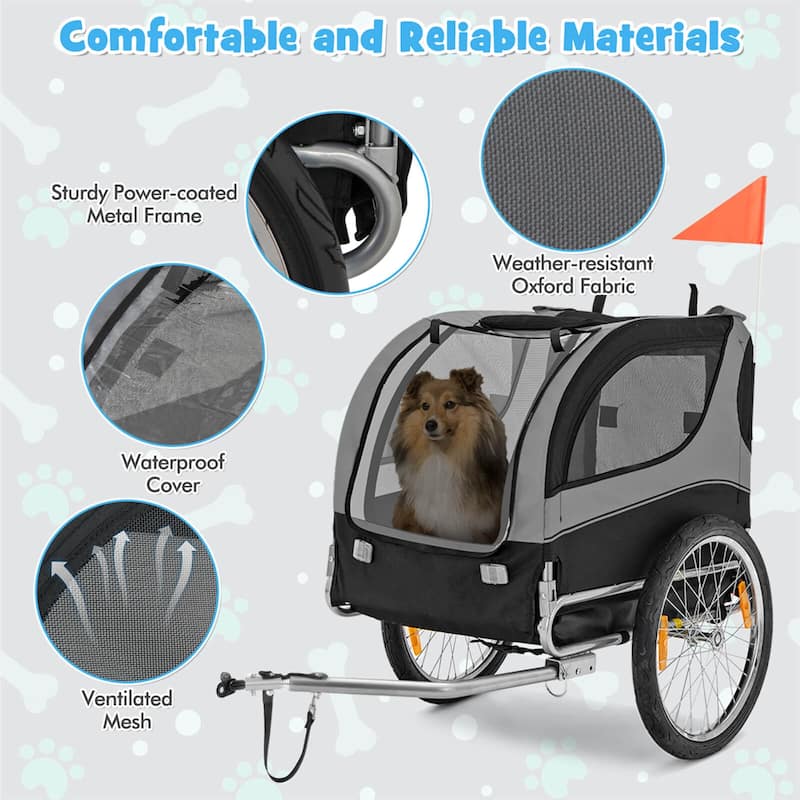 Costway Dog Bike Trailer Foldable Pet Cart with 3 Entrances for - See Details
