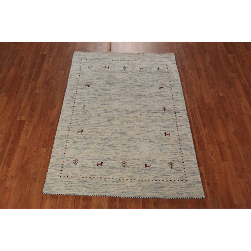 Beige Tribal Gabbeh Oriental Rug Hand-Knotted Wool Carpet - 3'11" x 5'9"