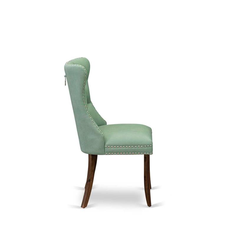 Parson Dining Chairs Set of 2 - Padded Faux Leather Chairs with Nailhead Trim - Antique Walnut Finish