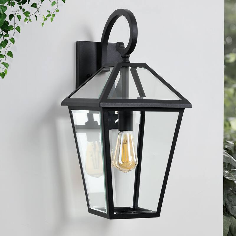 21" Outdoor Wall Light Fixture - Modern Black Wall Lantern Sconce with Clear Glass for Porch, Patio, Garage & Garden - 1-Pack