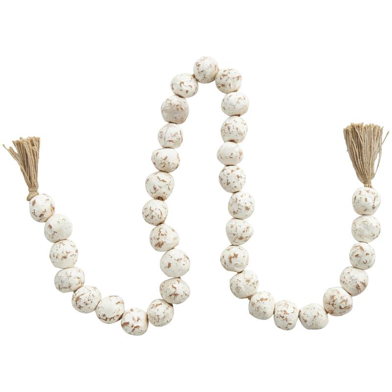 Ceramic Handmade Round Intricately Shaped Large Distressed Beaded Garland with Tassel - Roche River Decor
