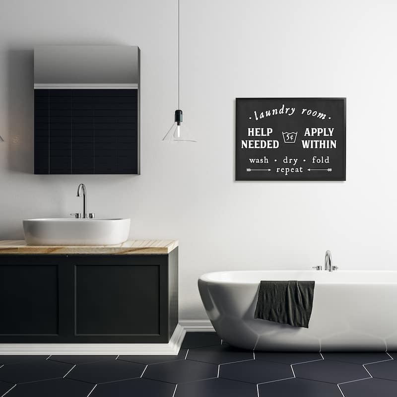 Stupell Vintage Help Wanted Laundry Room Sign Black White Framed Wall Art
