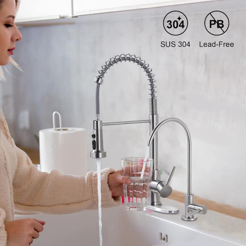 WOWOW Three Function Pull Down Kitchen Faucet with Drinking Water Faucet