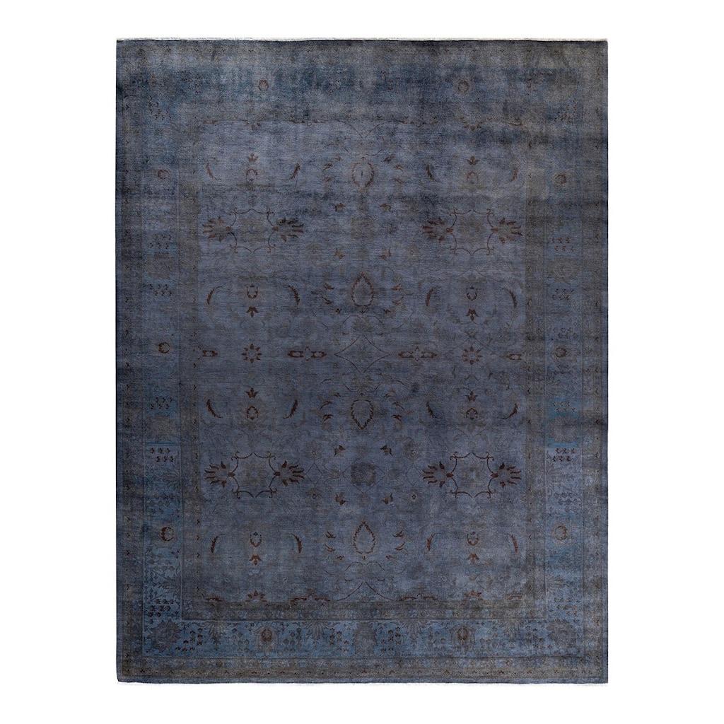 Overton Hand Knotted Wool Vintage Inspired Modern Contemporary Overdyed Gray Area Rug - 9' 1" x 12' 1"