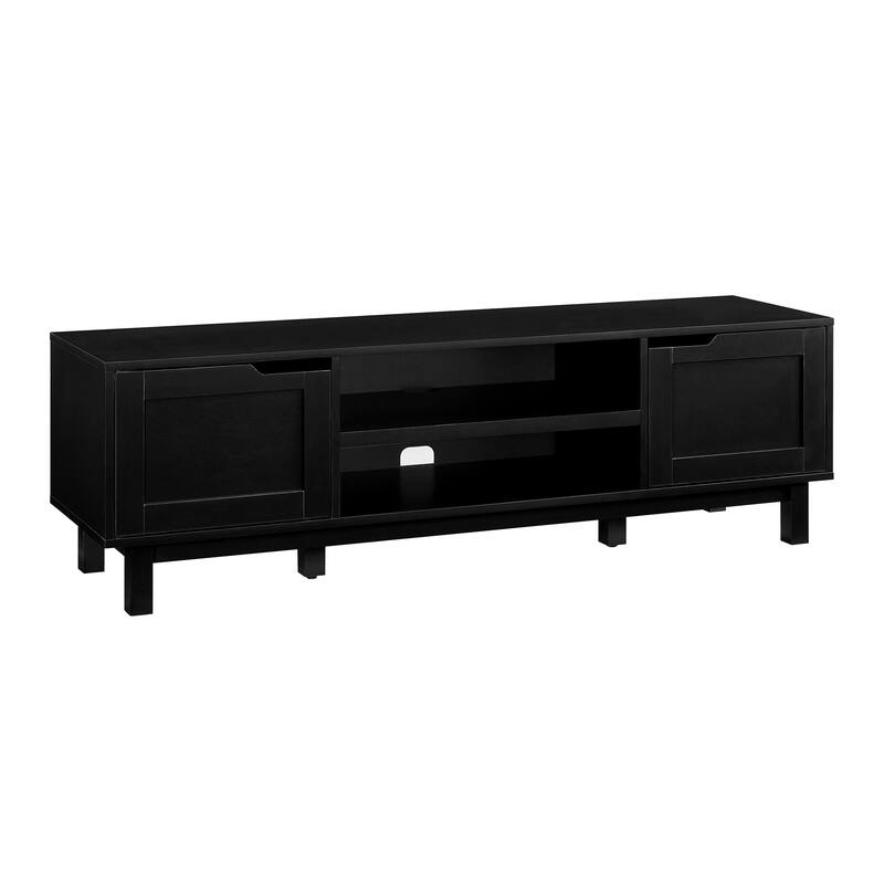 Sleek Modern 2-Door Open Storage TV Stand for TVs Up to 65 Inches - Ideal for Organizing Your Entertainment Space - Black