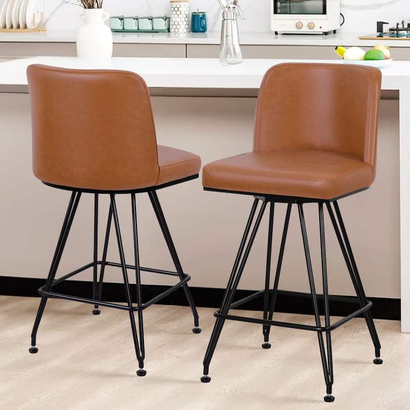 26" Leather/Velvet Swivel Counter Height Bar Stools - 38.2"H x 17.7"W x 19.1"D