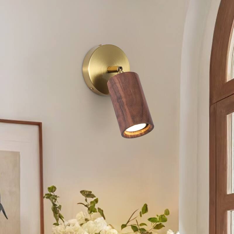 Rustic Wood Grain Single Ceiling Track Light Adjustable Spotlight - Walnut