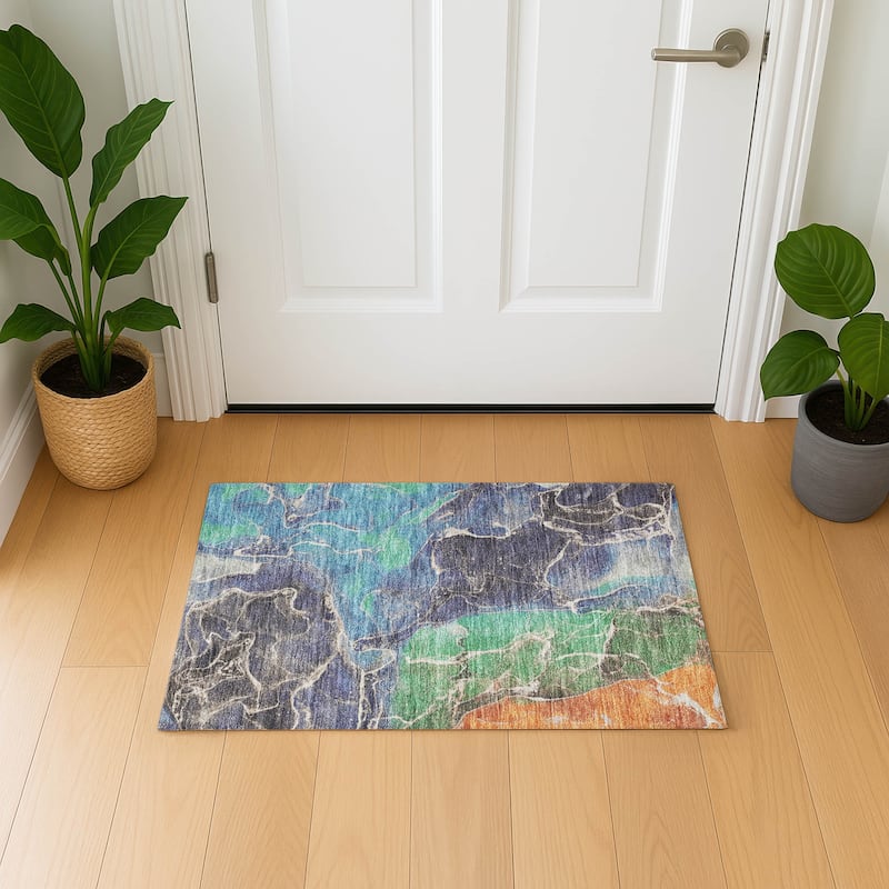 Premium Washable Super Soft Abstract Mayfield Rug - Blue - 1'8" x 2'6"