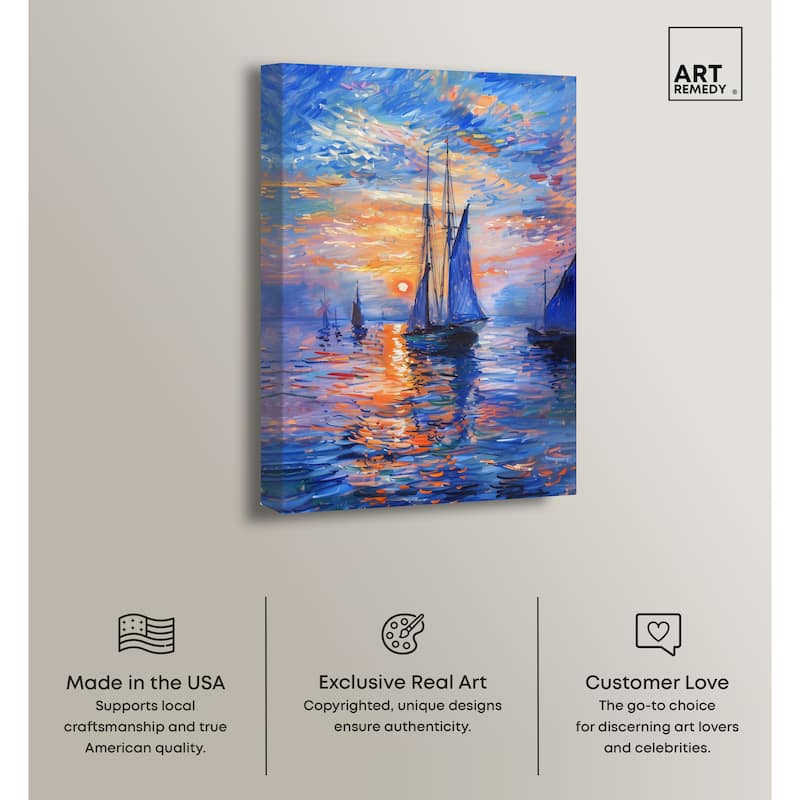 Art Remedy Night Sea Breeze Gallery Wrapped Sailing 1 Piece Canvas Wall Art