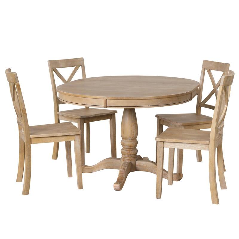 Modern Dining Table Set for 4,Round Table and 4 Kitchen Room Chairs,5 Piece Kitchen Table Set for Dining Room,Breakfast Nook