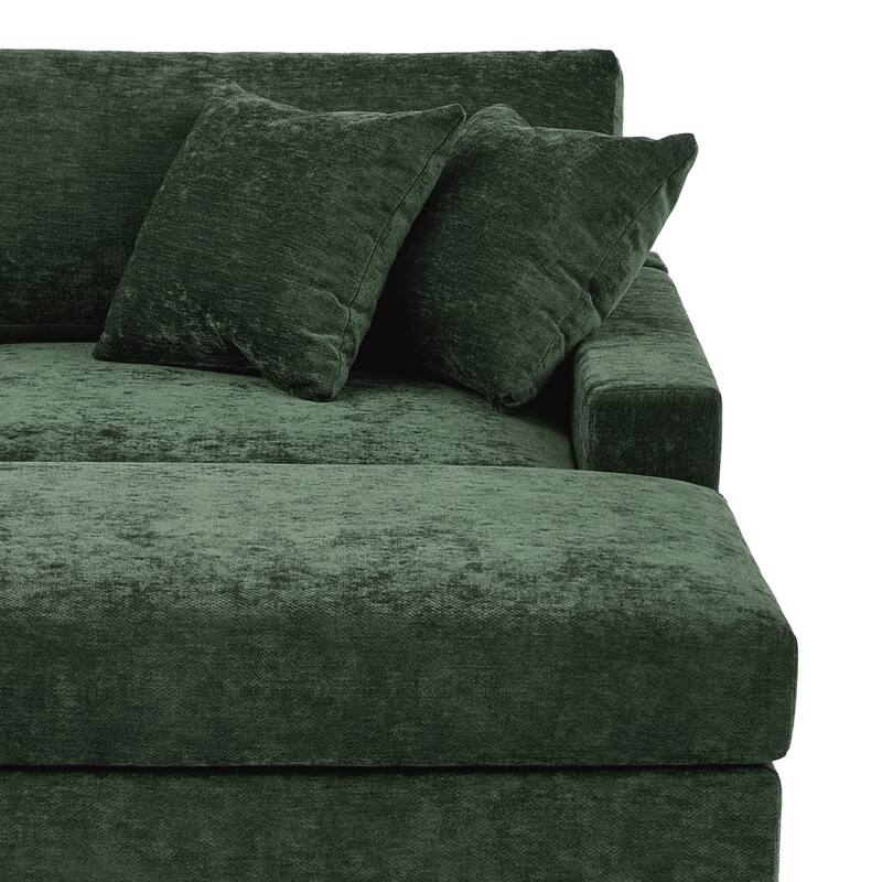 Modern Chenille Chaise Lounge Set with Ottoman