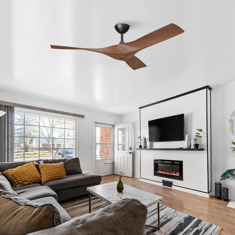 52" Black/ Brown Modern Downrod Ceiling Fan with Remote Control