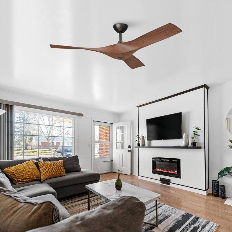 52-in Black/ Brown Modern Downrod Ceiling Fan with Remote Control