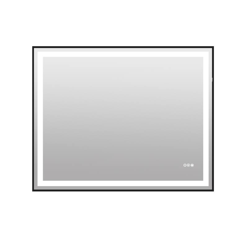 Topcraft Black Framed Tempered Glass Mirror with Dual LED Strip Lighting