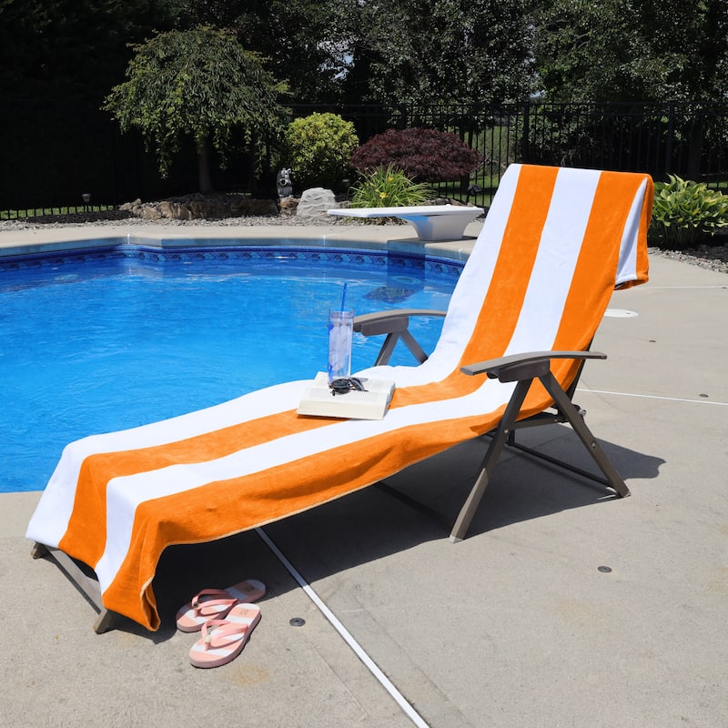 Superior Cotton Cabana Stripe Standard Size Towel/ Chaise Lounge Chair Cover - Orange