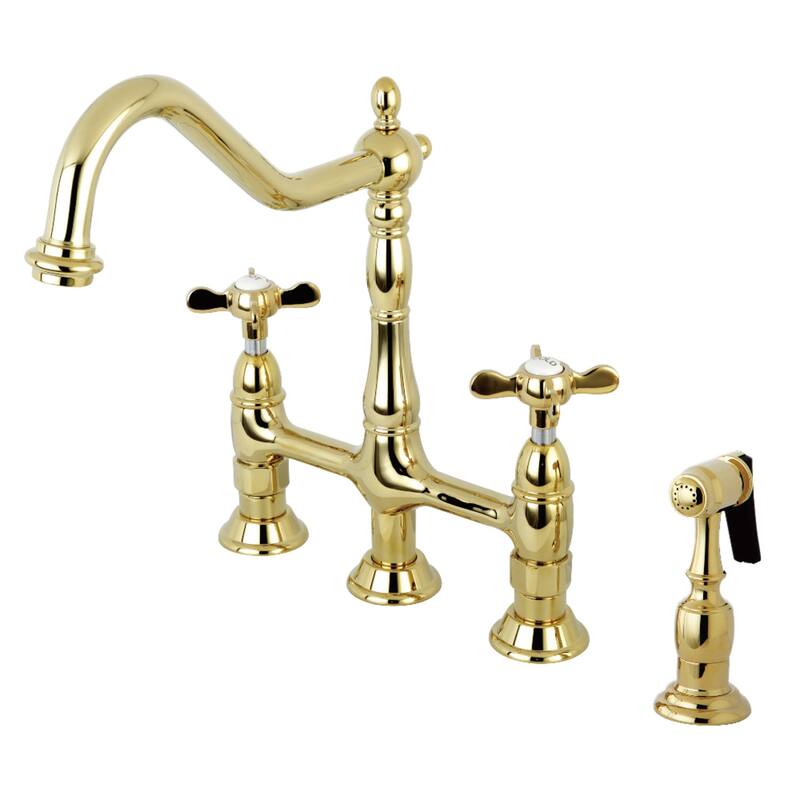 Kingston Brass Essex Bridge Kitchen Faucet with Brass Sprayer - Polished Brass