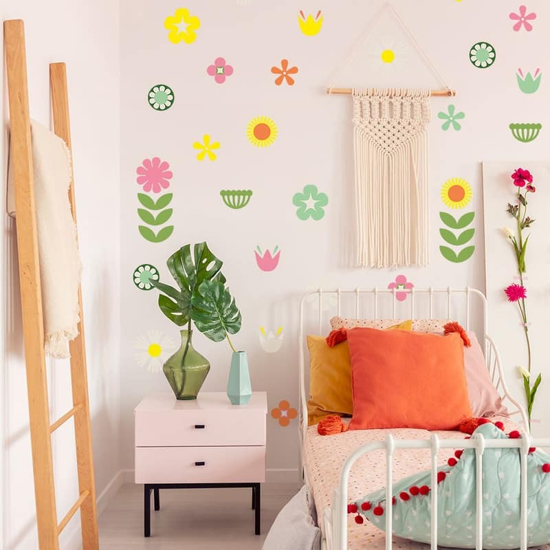 Tempaper Retro Floral Removable Wall Decals (Contains 44 Pieces on (4) 17.25" x 9.75" Sheets)