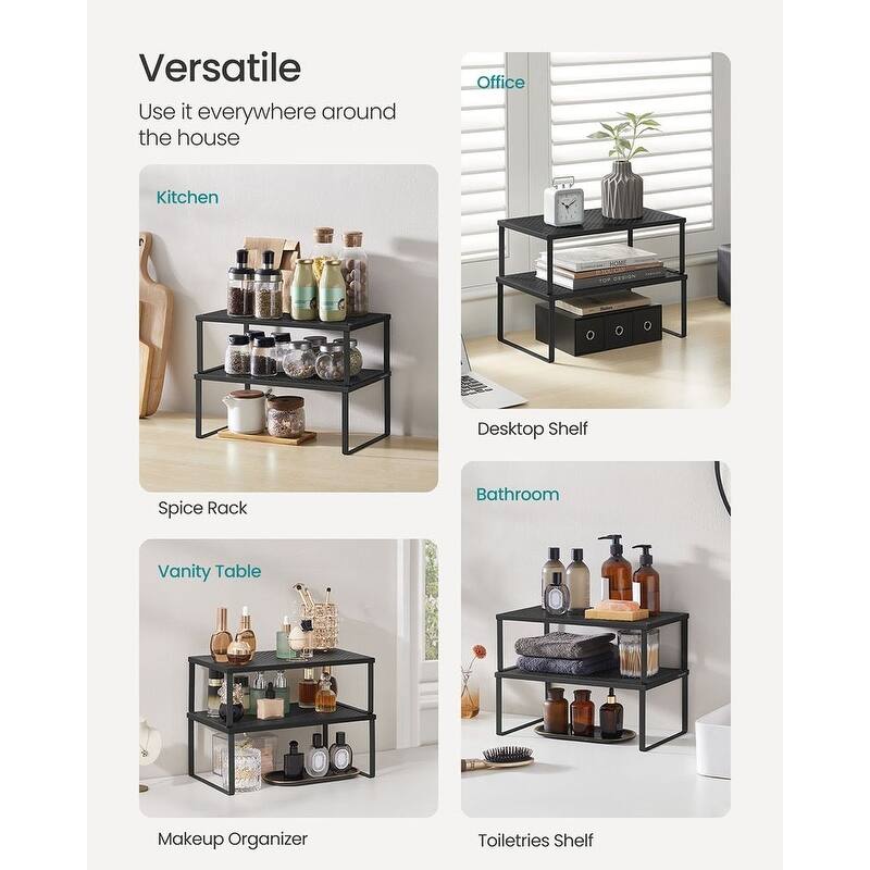 Set of 2 Stackable and Expandable Metal Kitchen Counter Shelves for Small Appliances or Spices