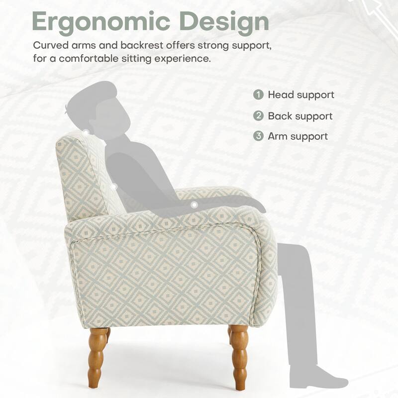 Fabric Armchair Accent Chair with Arms & Wood Legs