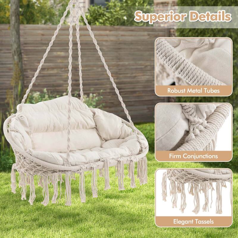 Costway Swing Chair Hand-Woven Rope Hanging Chair with Thick Cushion & - See Details