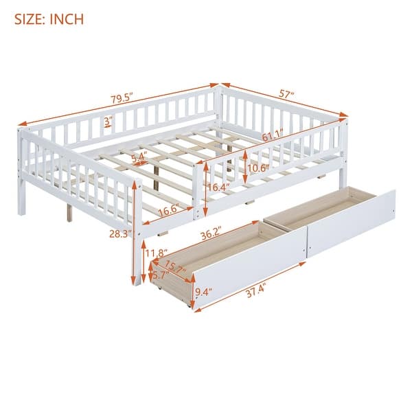 Full Size Wood Daybed with Two Drawers for Bedroom or Living Room Use