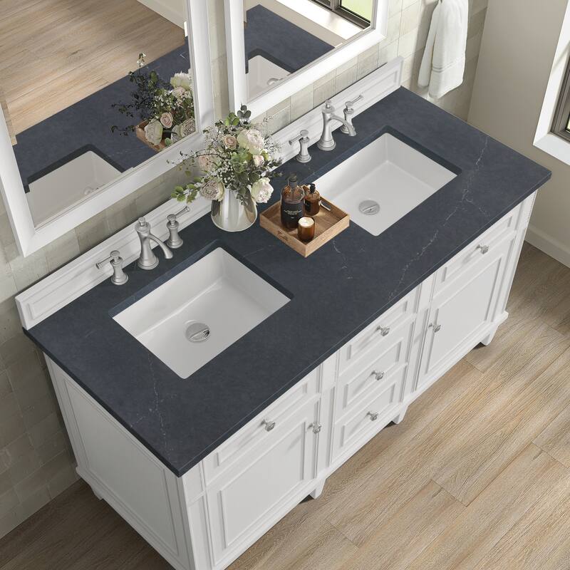 James Martin Vanities Lorelai 60" Double Vanity, Bright White - Charcoal Soapstone