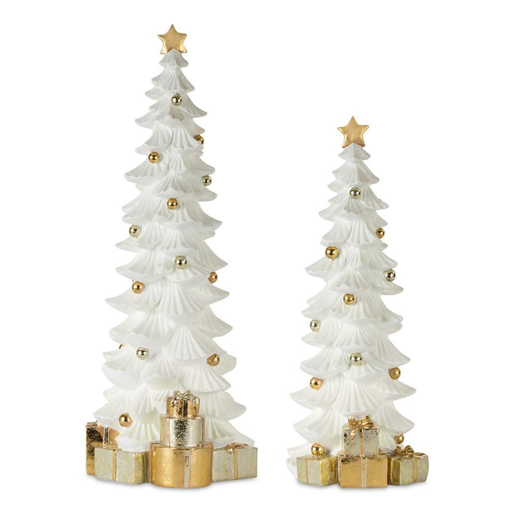 Gold and White Christmas Tree with Packages (Set of 2) - N/A