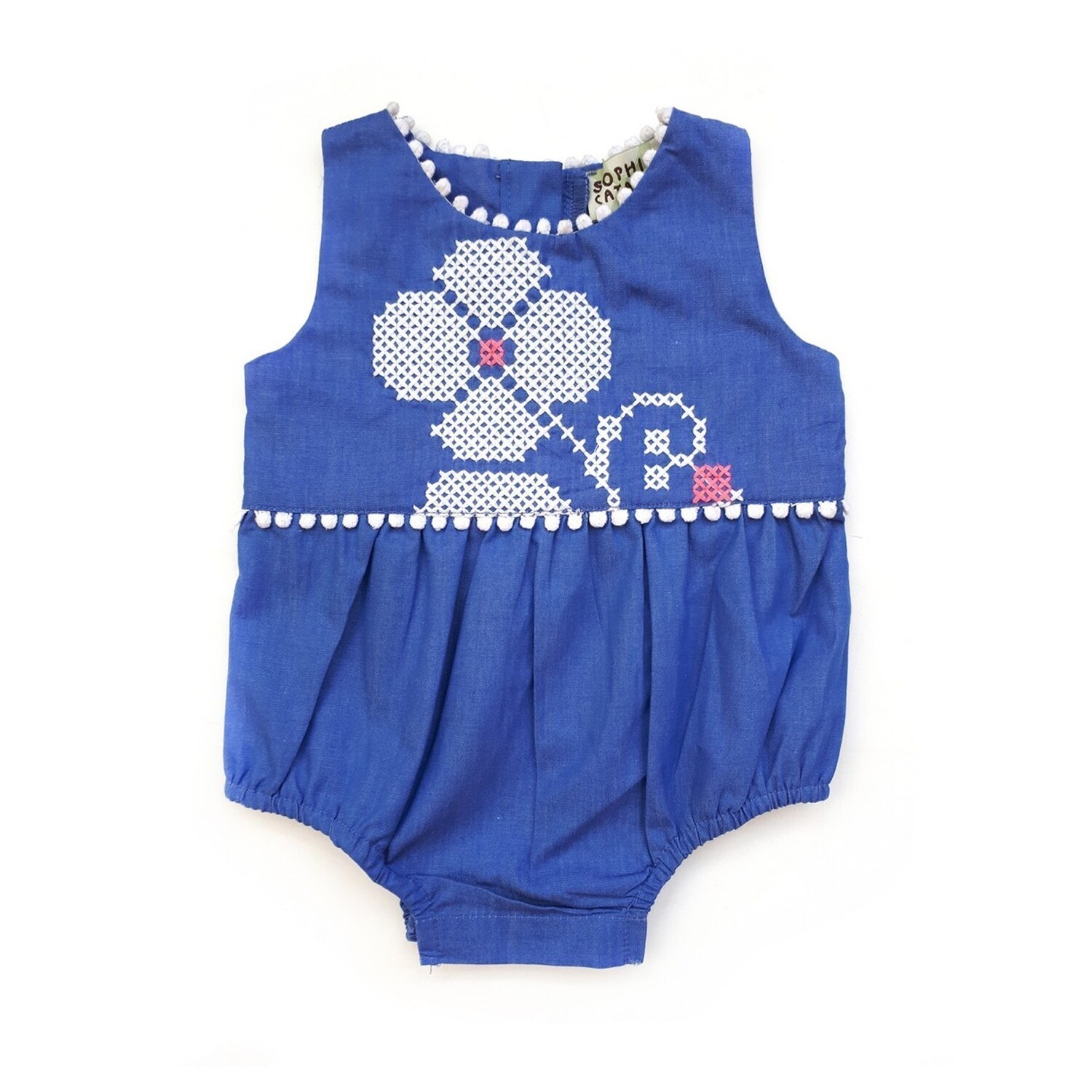 Shop Sophie Catalou Baby Girls Blue Pink Floral Folk Motif Bubble Bodysuit Overstock 28297865