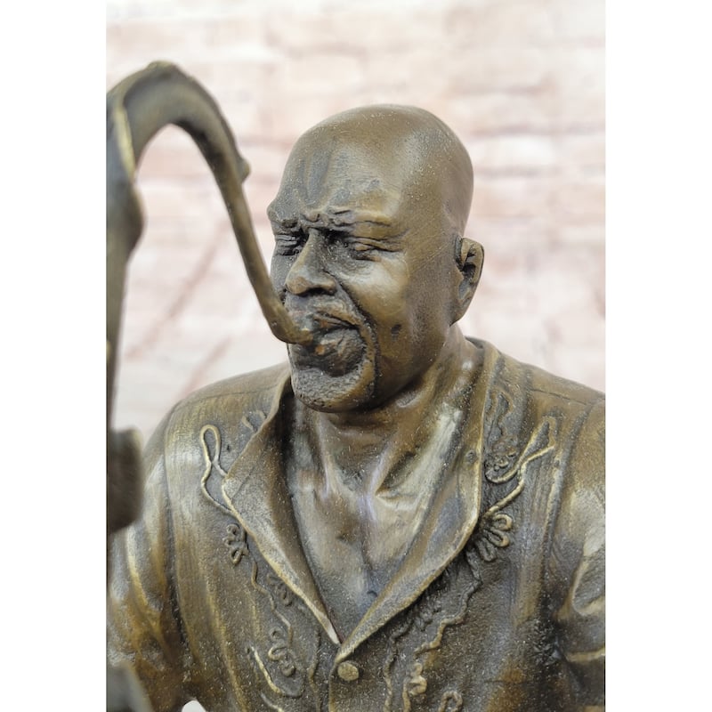 Black African American Saxaphone Player Jazz Musician Bronze Marble Statue 10 Inches X 9 Inches