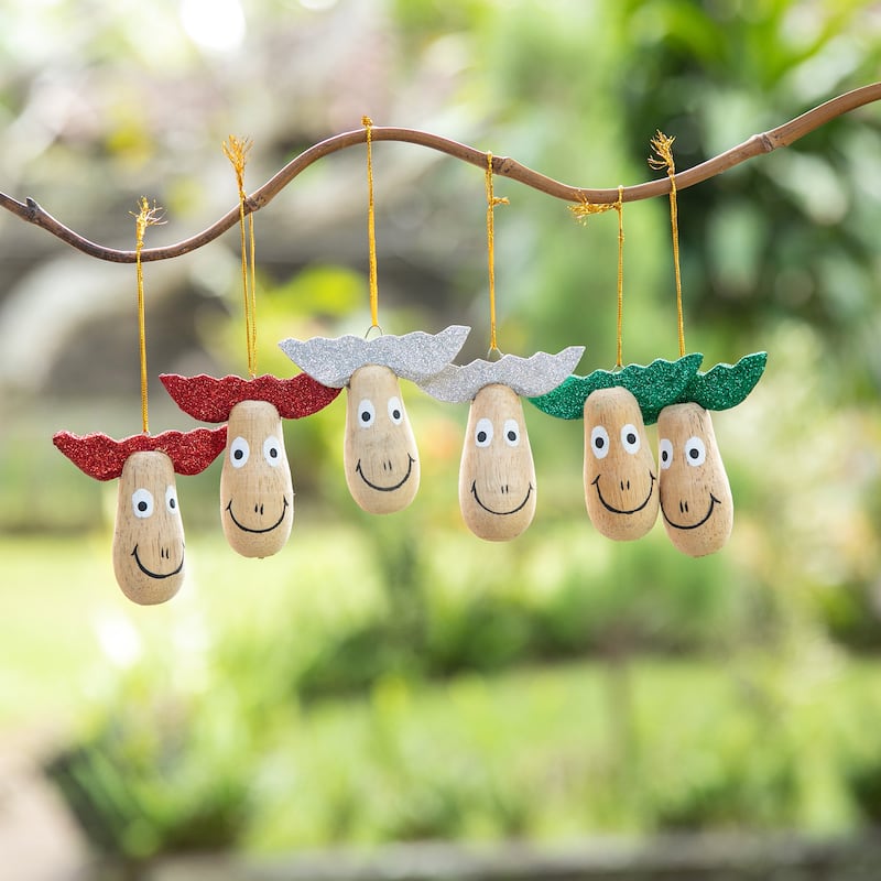 Novica Handmade Joyful Reindeer Wood Holiday Ornaments (Set Of 6)