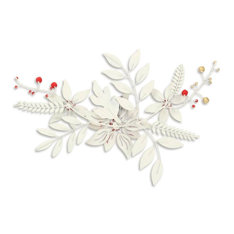 HomeRoots 15" X 22" Red Christmas Poinsettia Metal Hanging Dimensional Sculpture