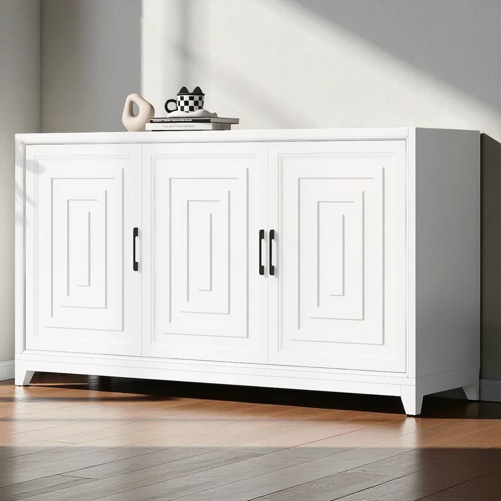 Modern 59'' TV Stand for TVs up to 65'', Entertainment Center Media Console Cabinet with Adjustable Shelves & Solid Wood Legs