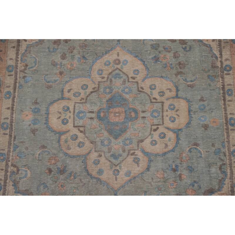 Hand Knotted Oriental 100% Wool Carpet Traditional Medallion Greys & Charcoal Tabriz Area Rug - 9' 6'' X 6' 2''